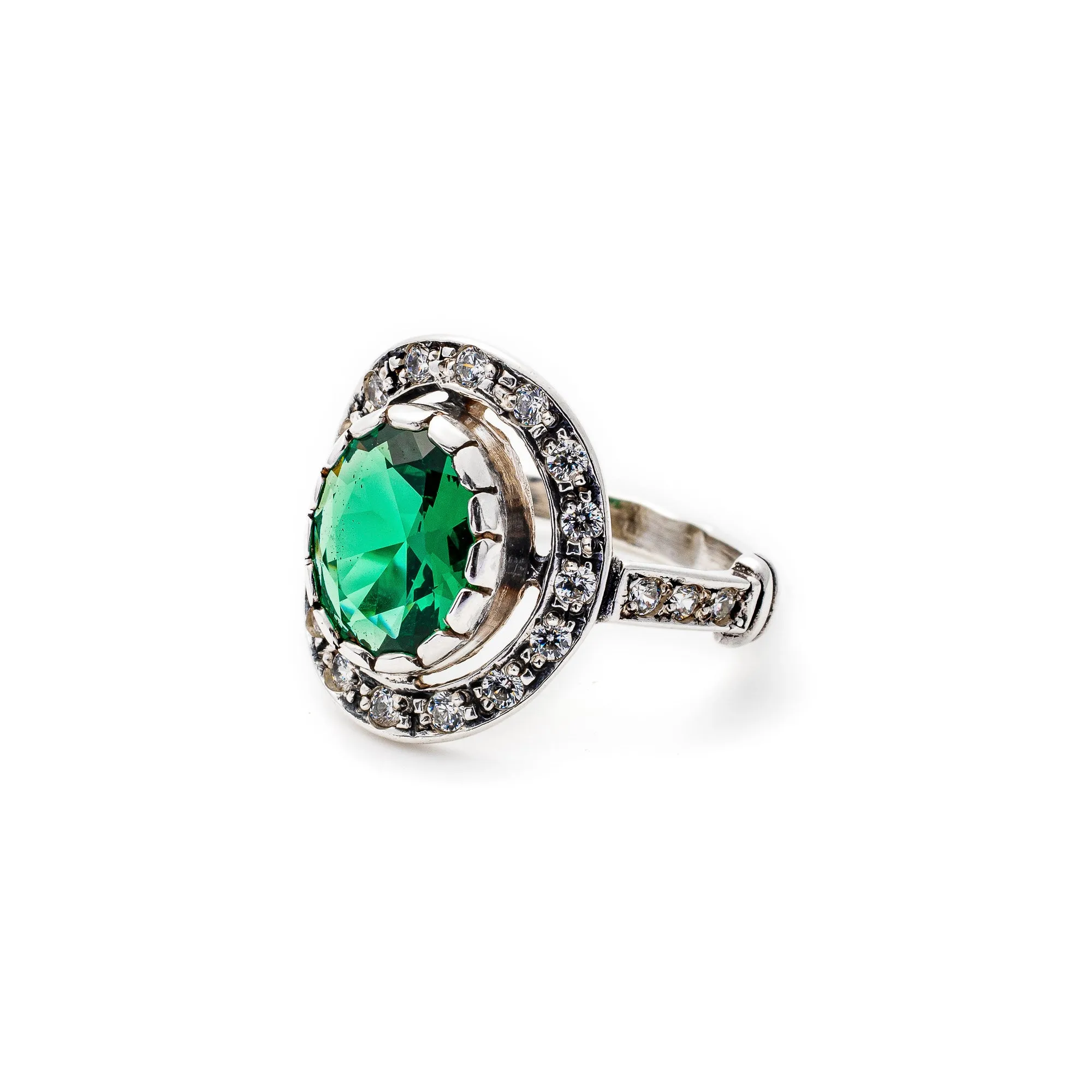 Emerald Vintage Ring - Green Halo Ring - Statement Emerald Ring