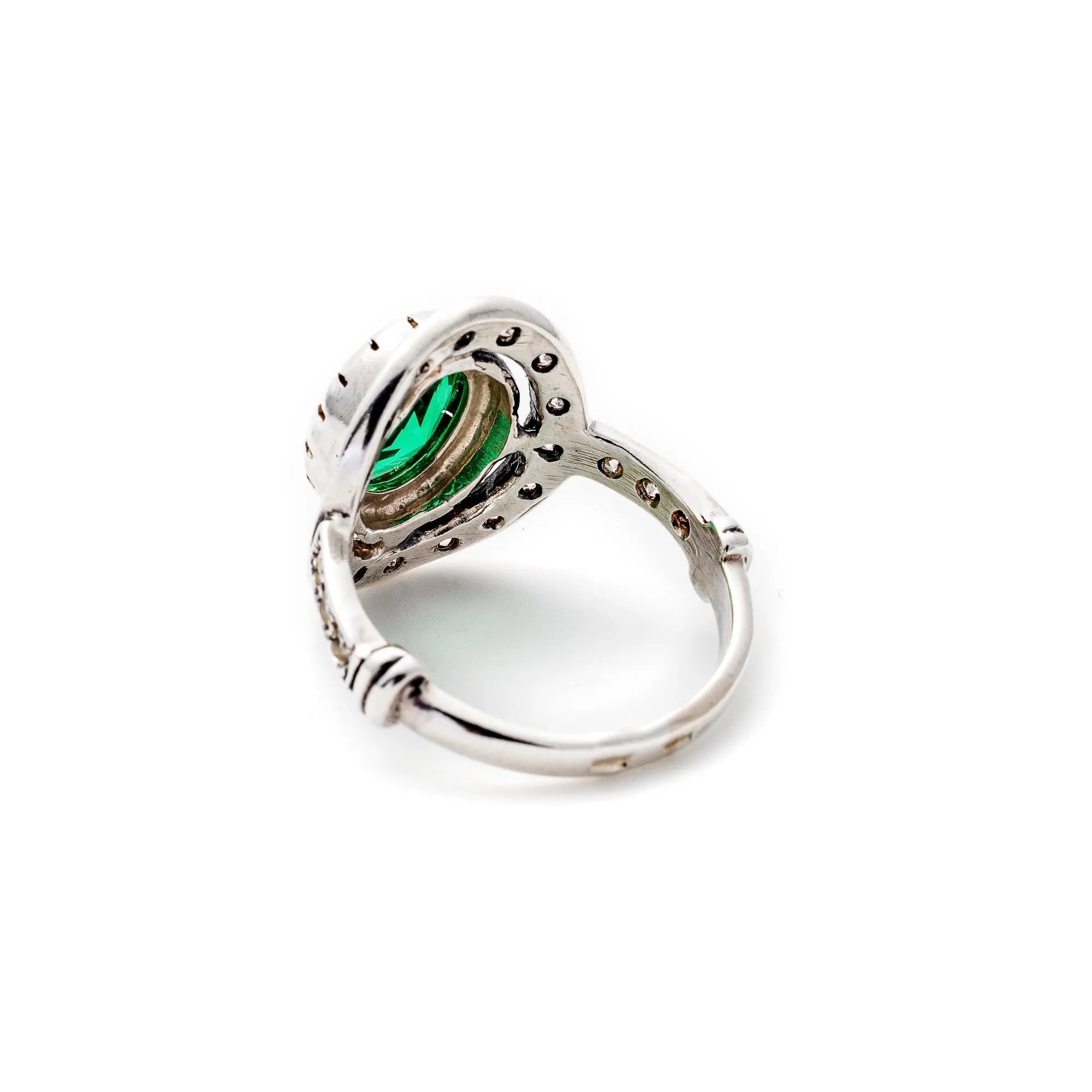 Emerald Vintage Ring - Green Halo Ring - Statement Emerald Ring