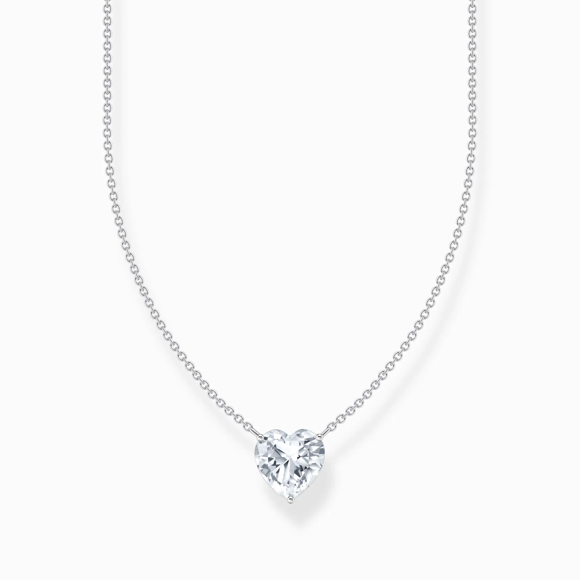 Essentials Sterling Silver White Heart-Shaped Zirconia Necklace KE2211-051-14-L45V