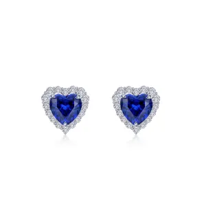 Fancy Lab-Grown Sapphire Halo Heart Earrings