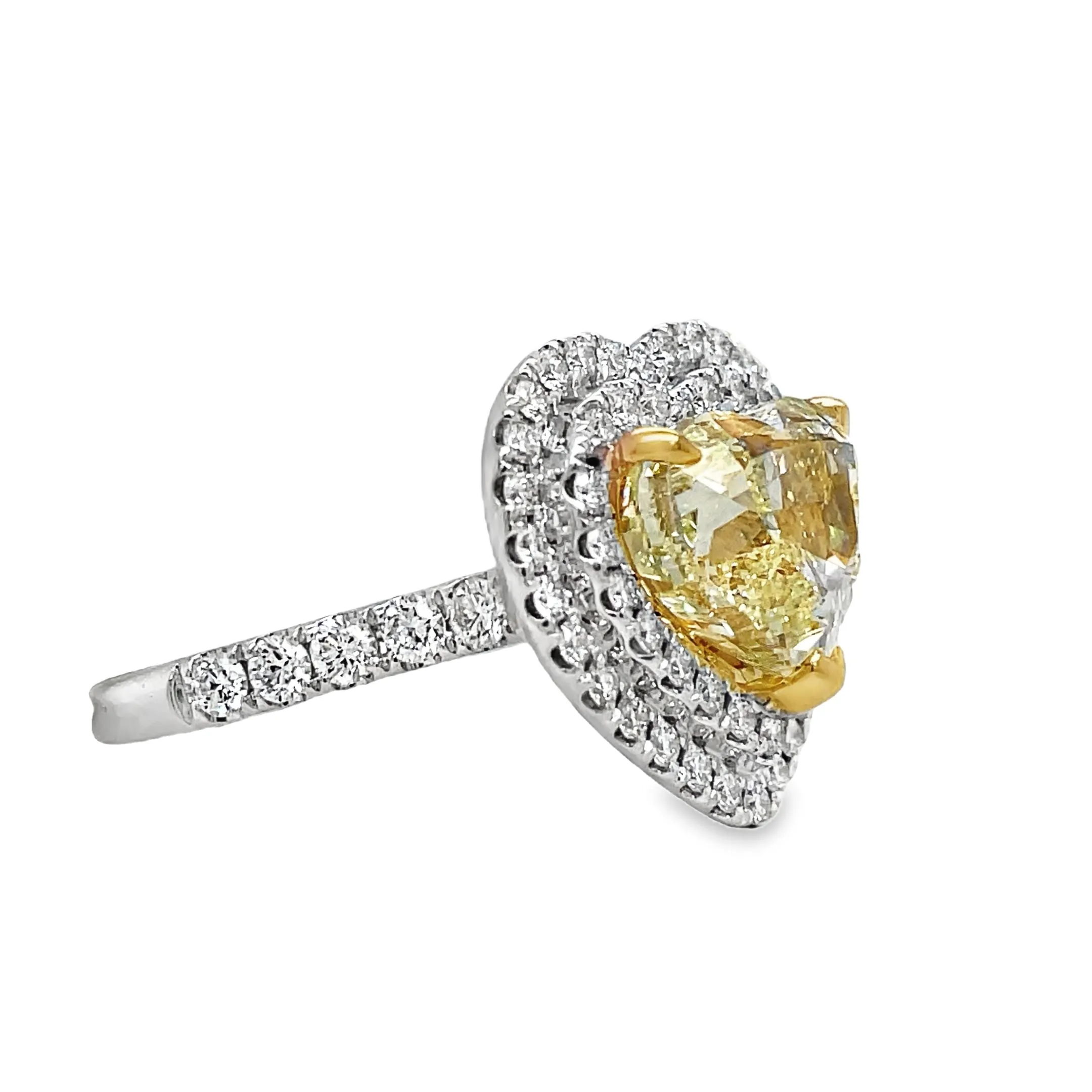 Fancy Yellow Diamond Heart Shape Ring 4.10 cts