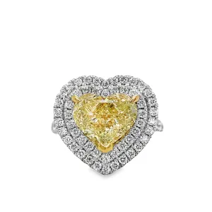 Fancy Yellow Diamond Heart Shape Ring 4.10 cts