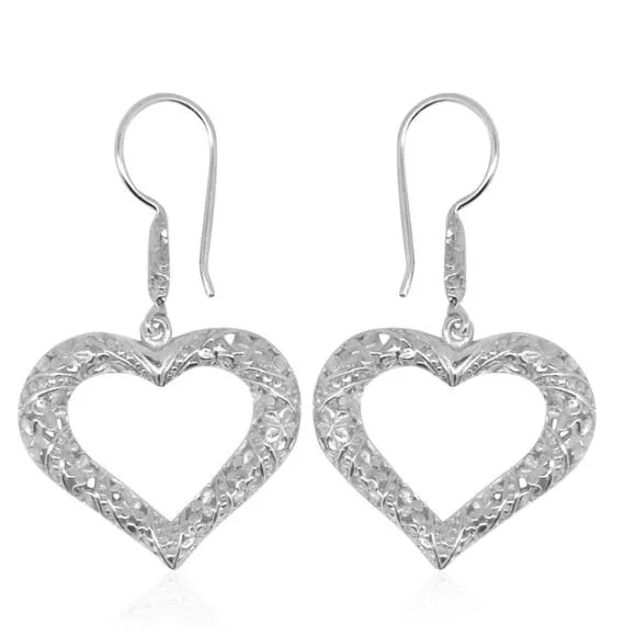 Filigree Open Heart Sterling Silver Earrings