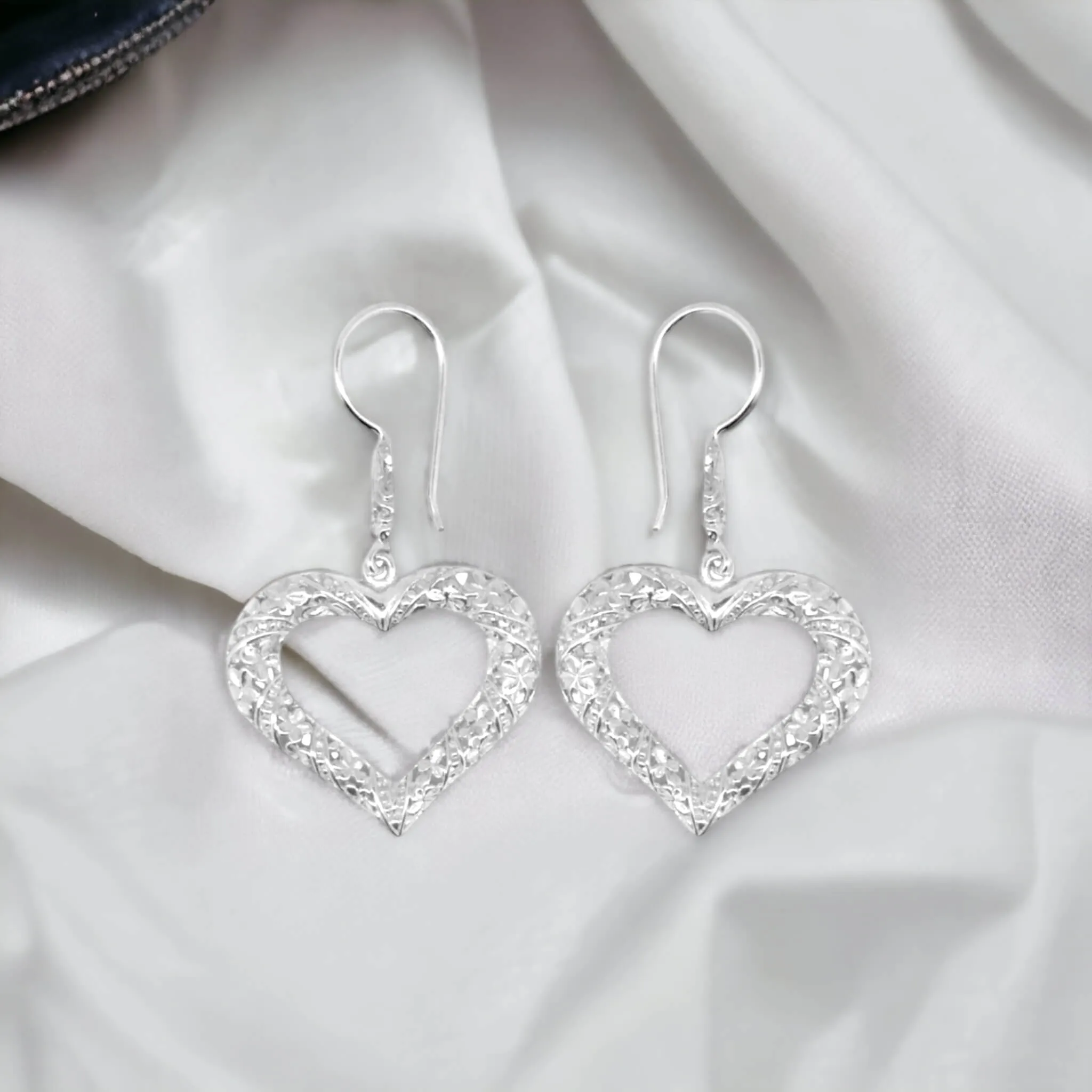 Filigree Open Heart Sterling Silver Earrings