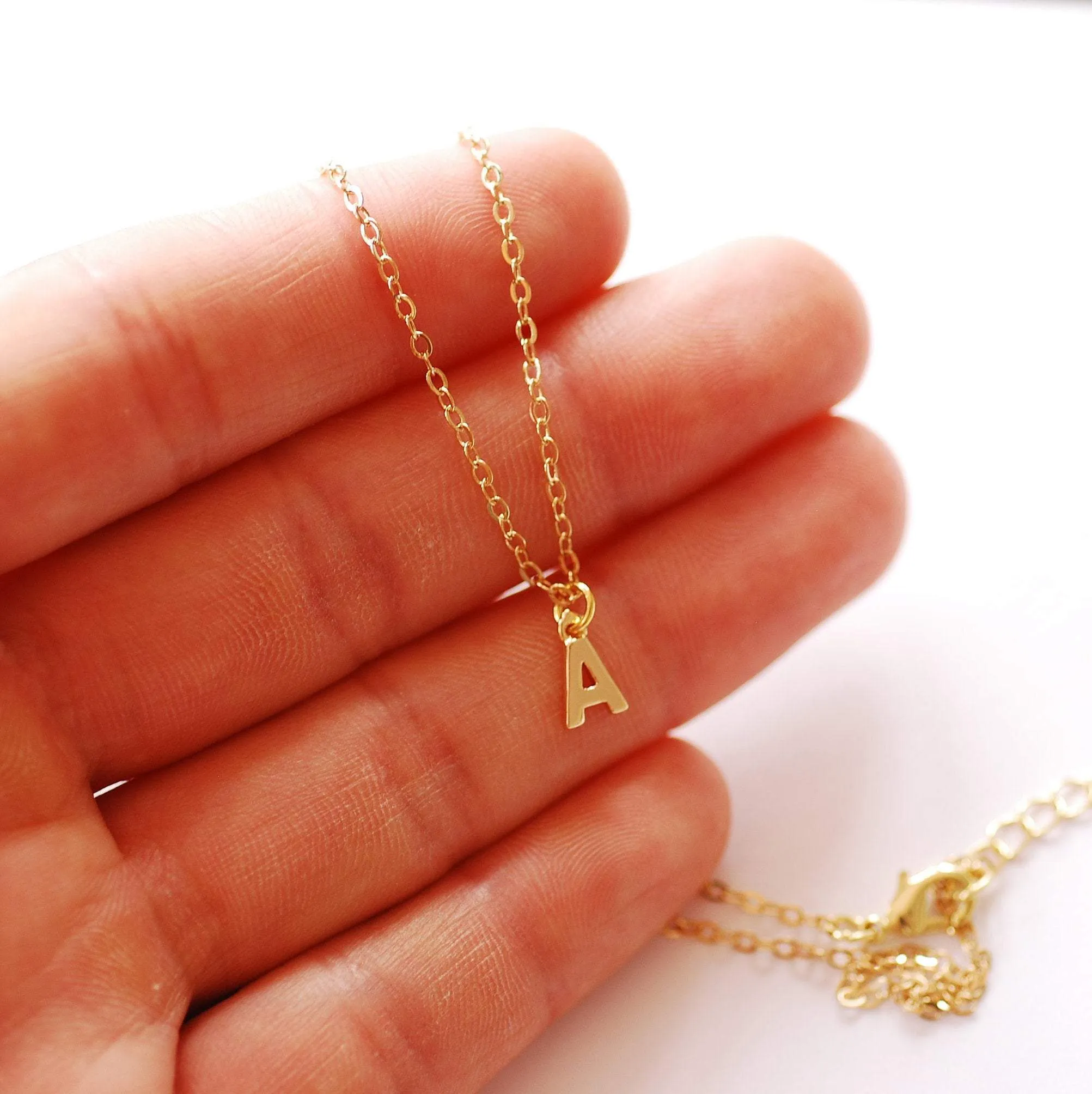 Finished A-Z Letter Charm Necklace | 18K Gold Plated over Brass | Upper Case Letters Alphabet Bulk Cable Chain Necklaces Wholesale B306