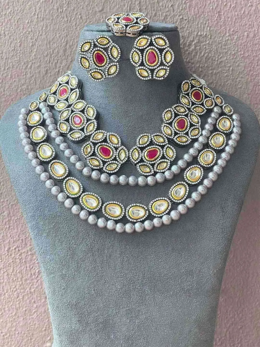 Flower Shaped Multilayered Kundan Necklace