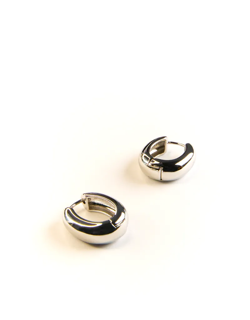 FREYA OVAL SILVER HUGGIE EARRINGS