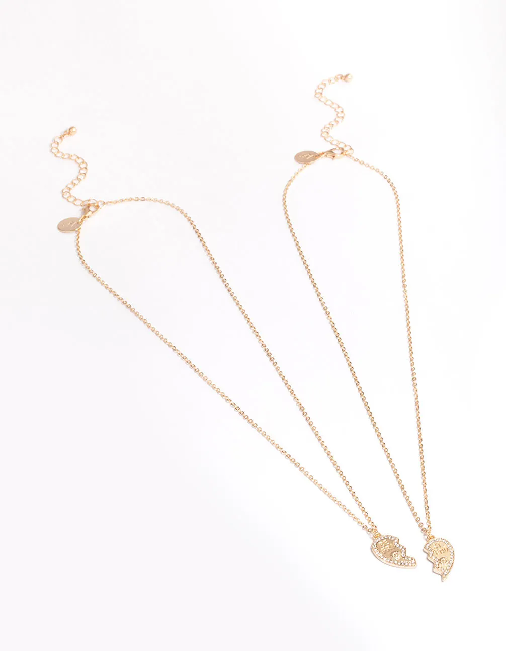 Gold BFF Diamante Heart Necklace Pack