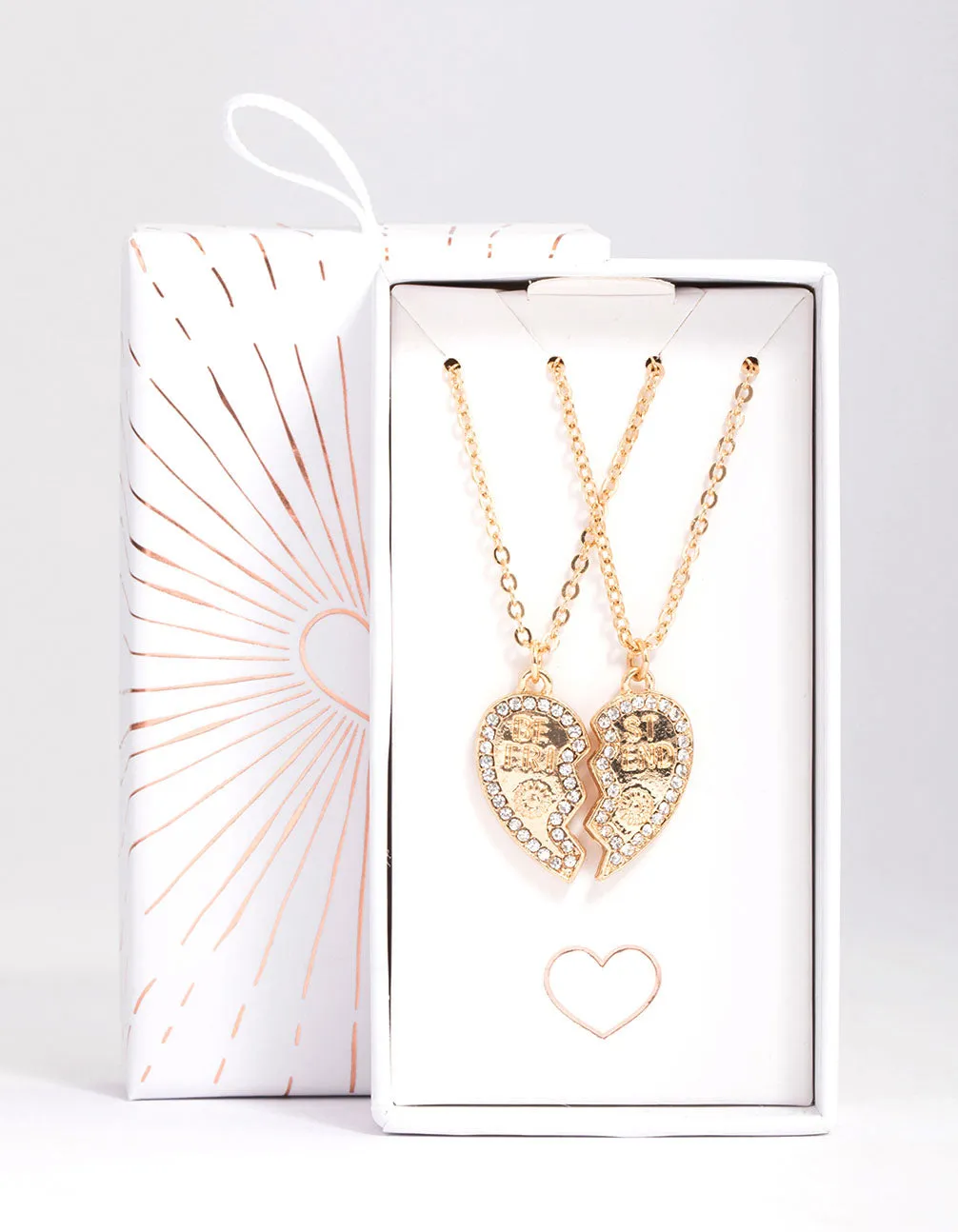 Gold BFF Diamante Heart Necklace Pack