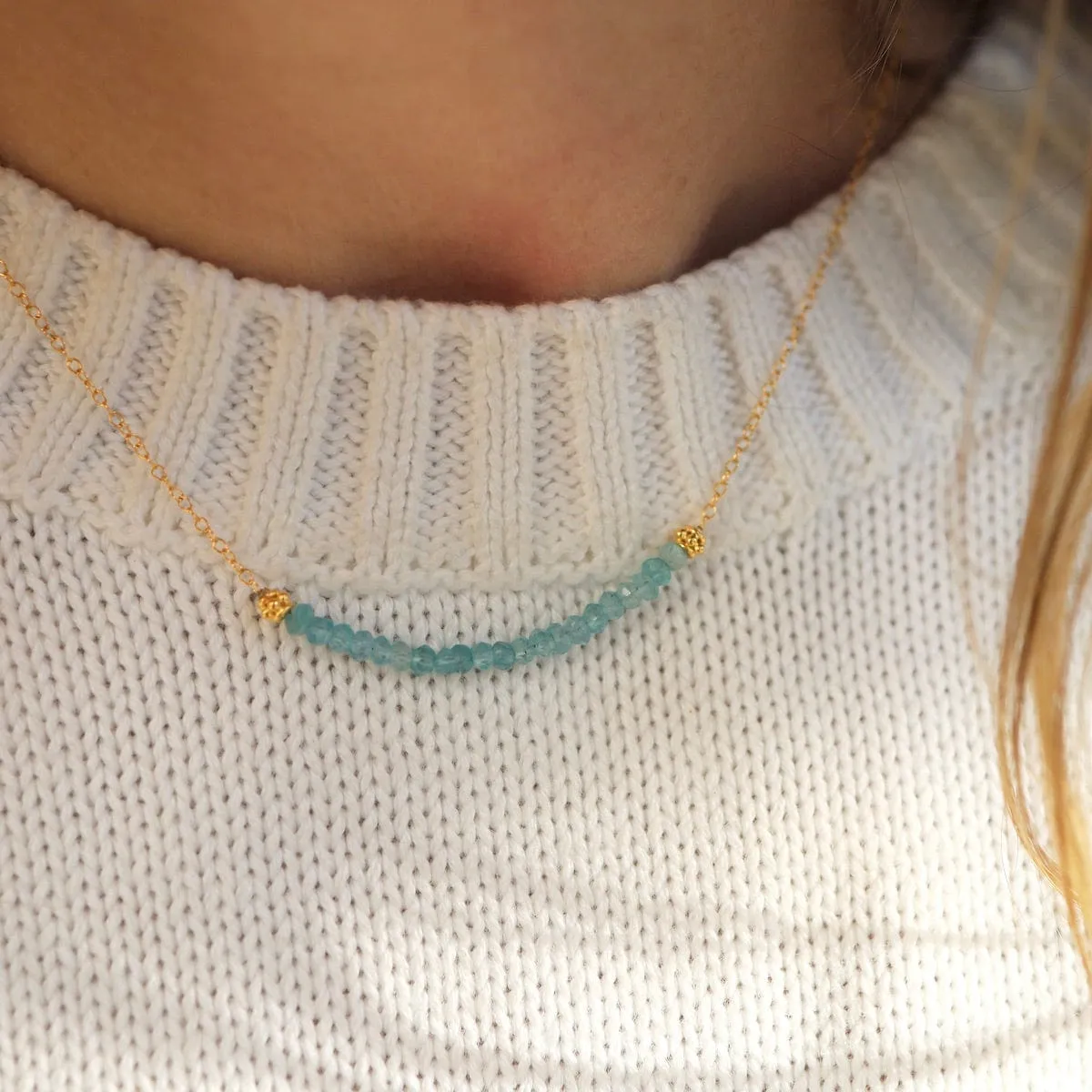 Gold Filled Chain with Gemstone Arc - Blue Chalcedony