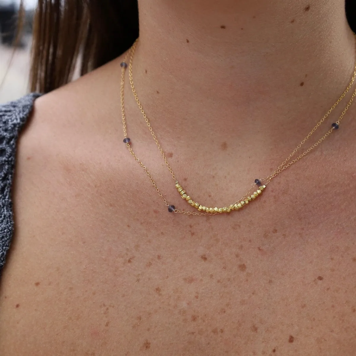 Gold Filled Chain with Gold Nuggets Gemstone Arc Necklace