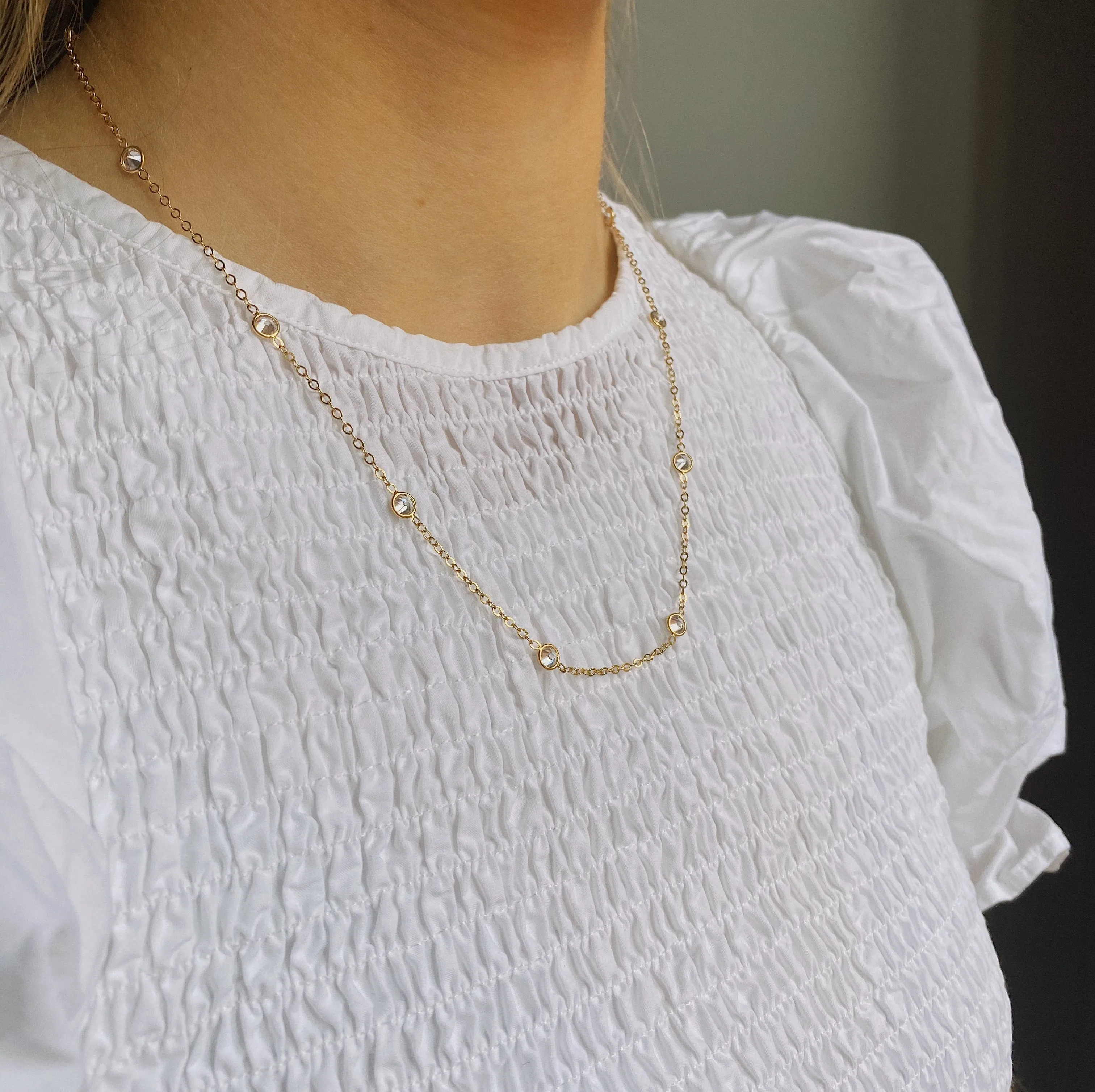 Gold Filled Cubic Zirconia Satellite Chain Necklace