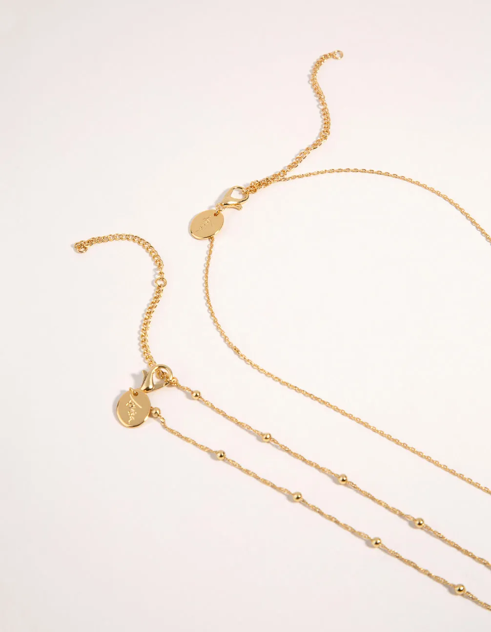 Gold Plated 2-Row Single Pearl Drop Necklace