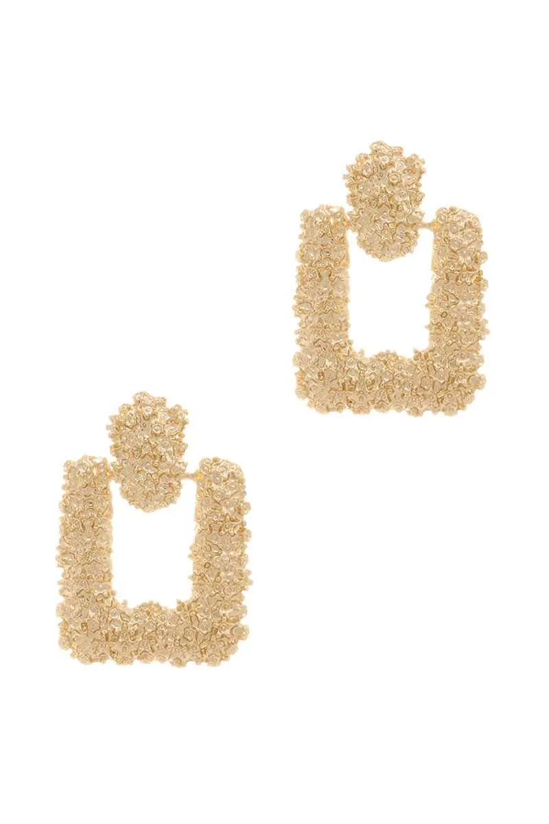 Gold Rectangle Geometric Metal Dangle Statement Drop Earring