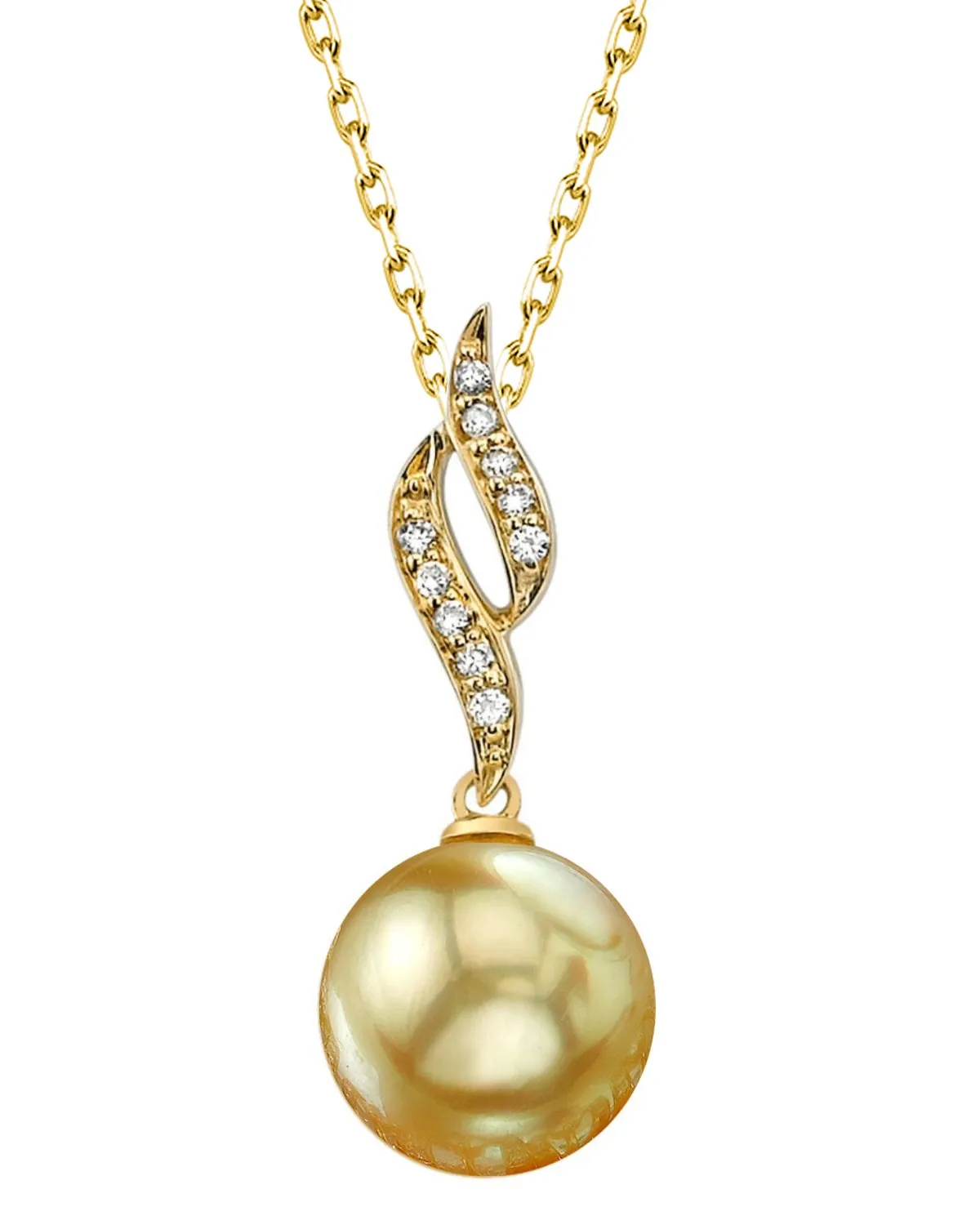 Golden South Sea Pearl & Diamond Flame Pendant