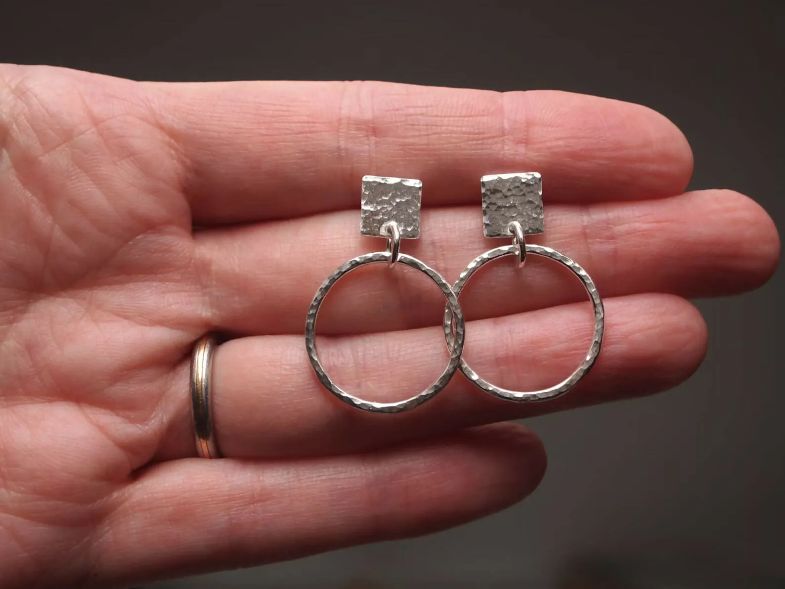 Hammered Silver Hoop Stud Earrings