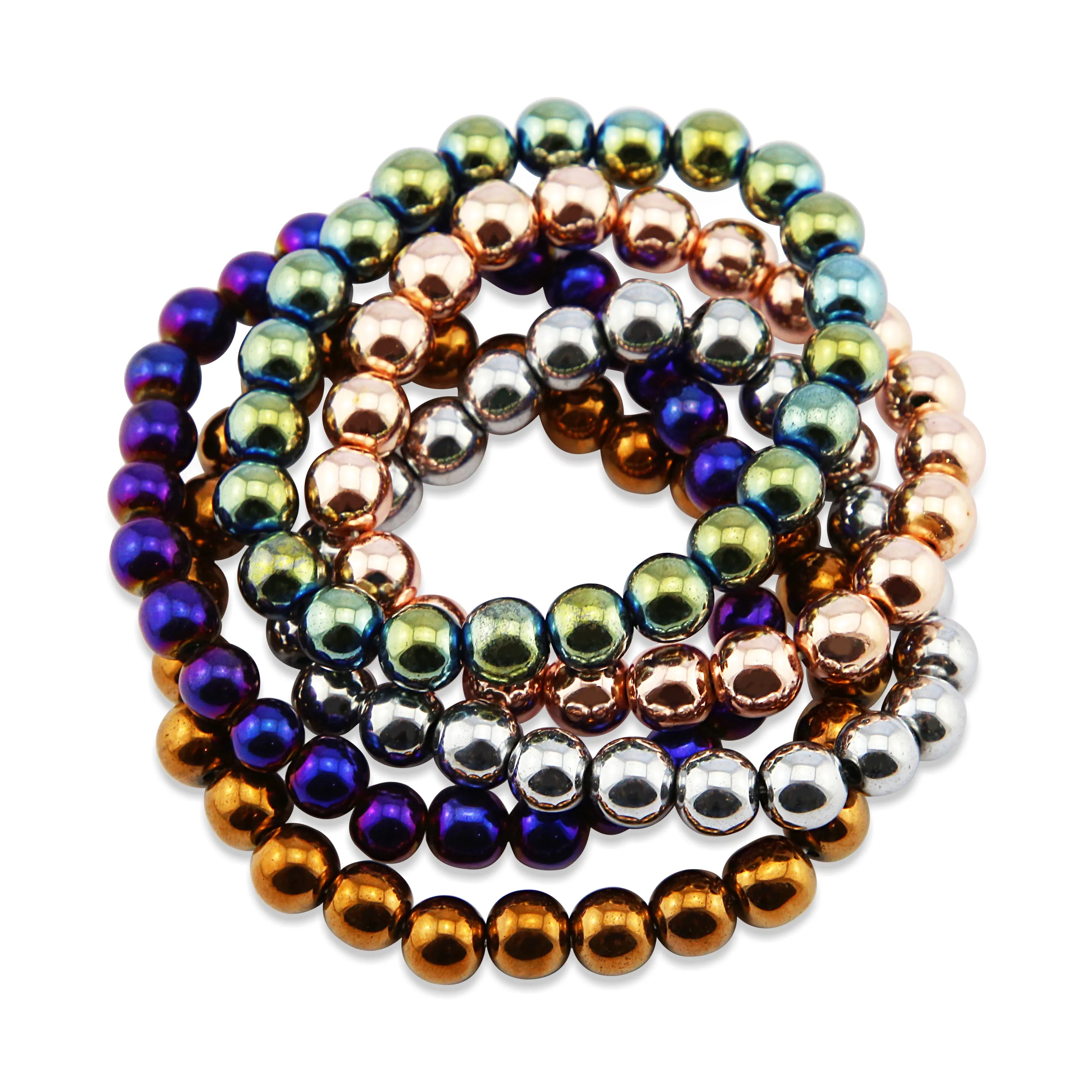 Hematite Metallic Stacker Bracelets - 8mm Beads