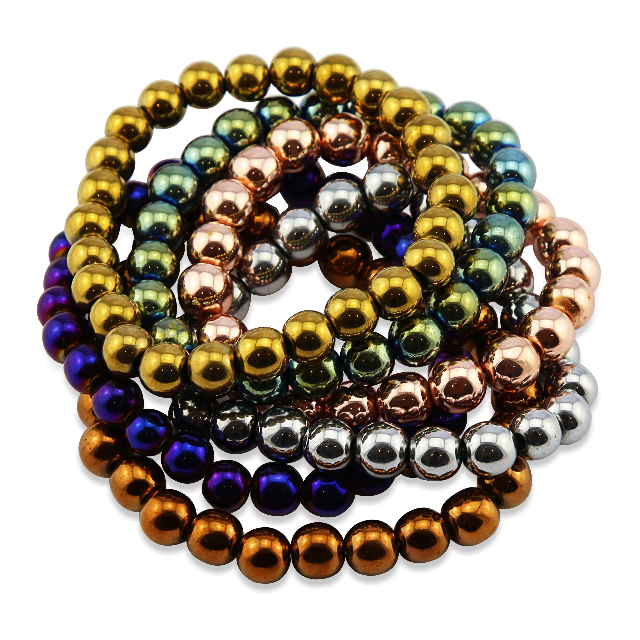 Hematite Metallic Stacker Bracelets - 8mm Beads