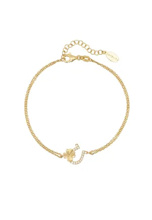 Horseshoe and Shamrock Bracelet Gold