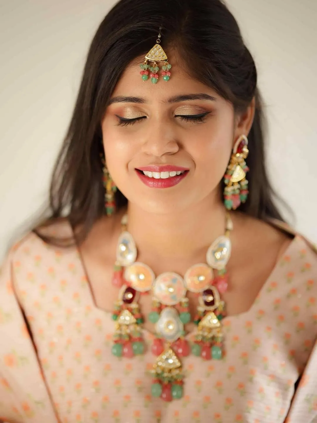 Ishhaara Bride In Hand Painted Kundan Meena Necklace Set