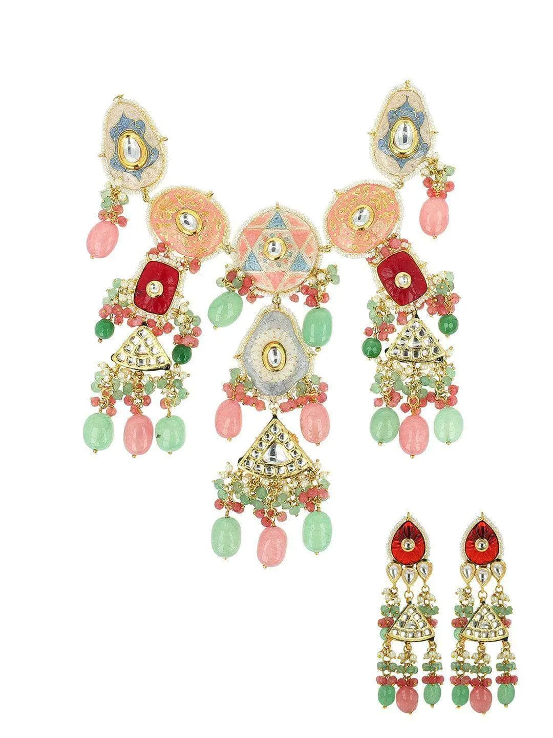 Ishhaara Bride In Hand Painted Kundan Meena Necklace Set