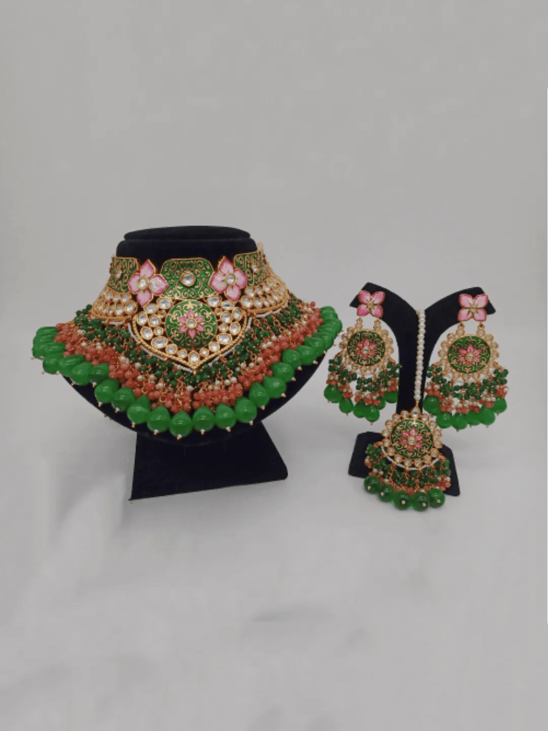 Ishhaara Bride In Royal Meenakari Necklace Earring And Teeka Set