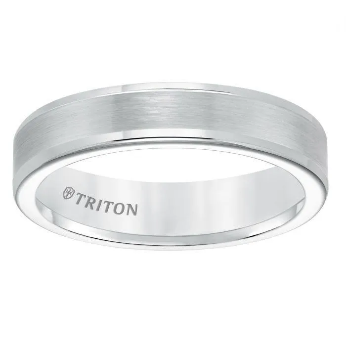 JACOB Flat White Tungsten Carbide Roll Edge Comfort Fit Band by Triton Rings - 9mm