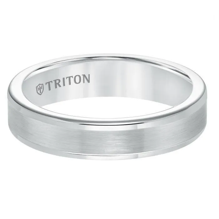 JACOB Flat White Tungsten Carbide Roll Edge Comfort Fit Band by Triton Rings - 9mm