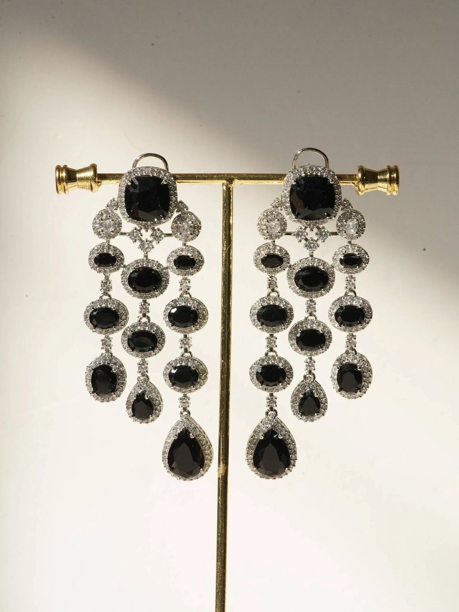 Jennie - Rhodium Plated AD Asymmetrical Chandelier Earrings