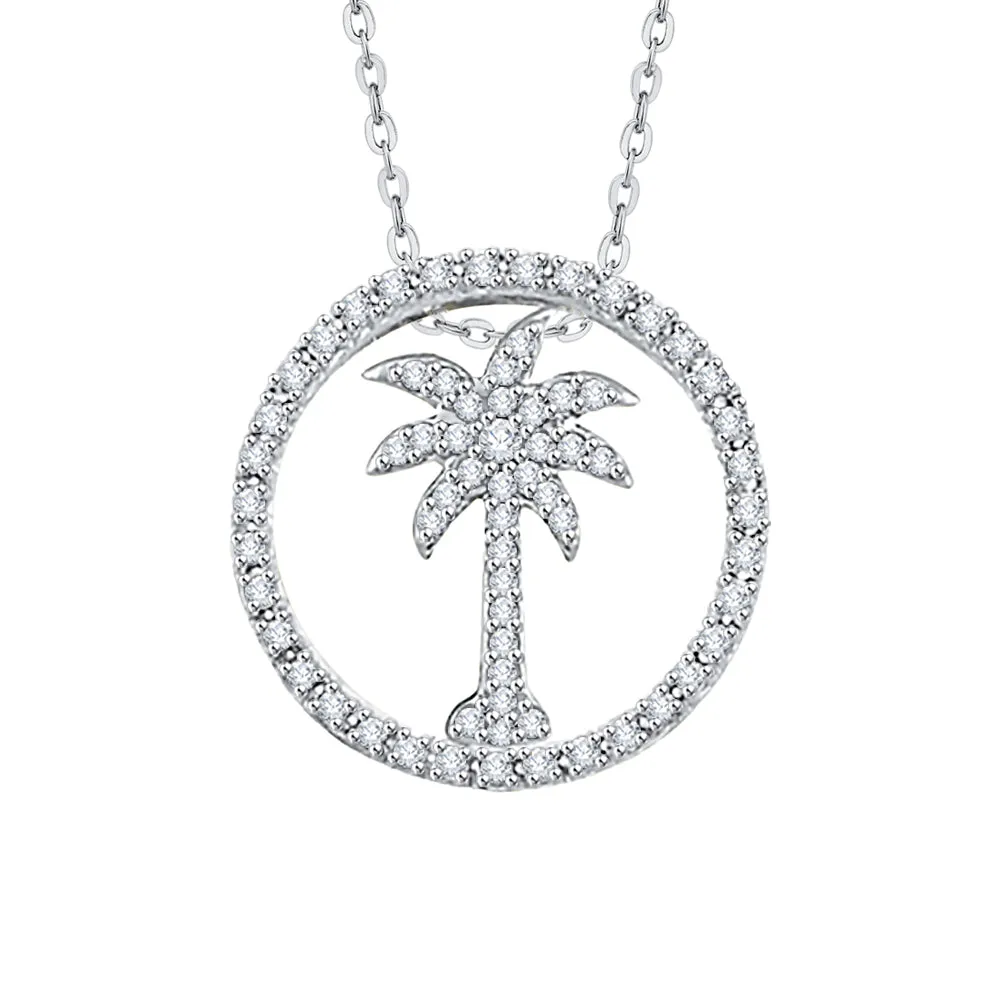 KATARINA Diamond "Palm Tree in Circle" Pendant Necklace (3/8 cttw GH, I2-I3)