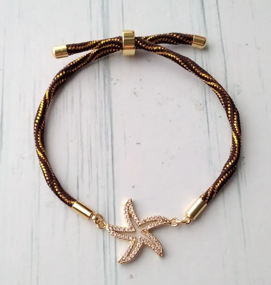 Kelly Jeweled Starfish Metallic Corded Slider Bracelet