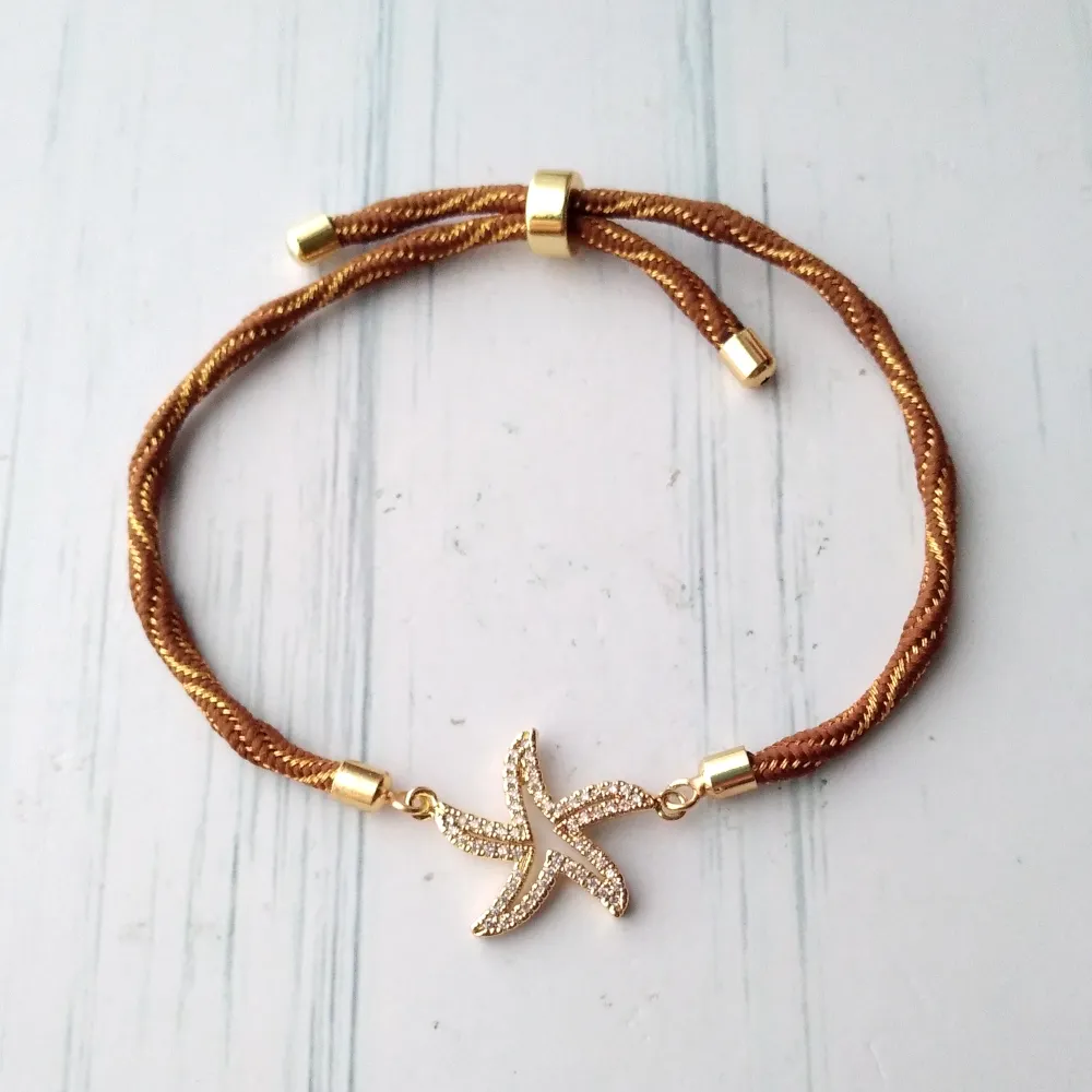 Kelly Jeweled Starfish Metallic Corded Slider Bracelet