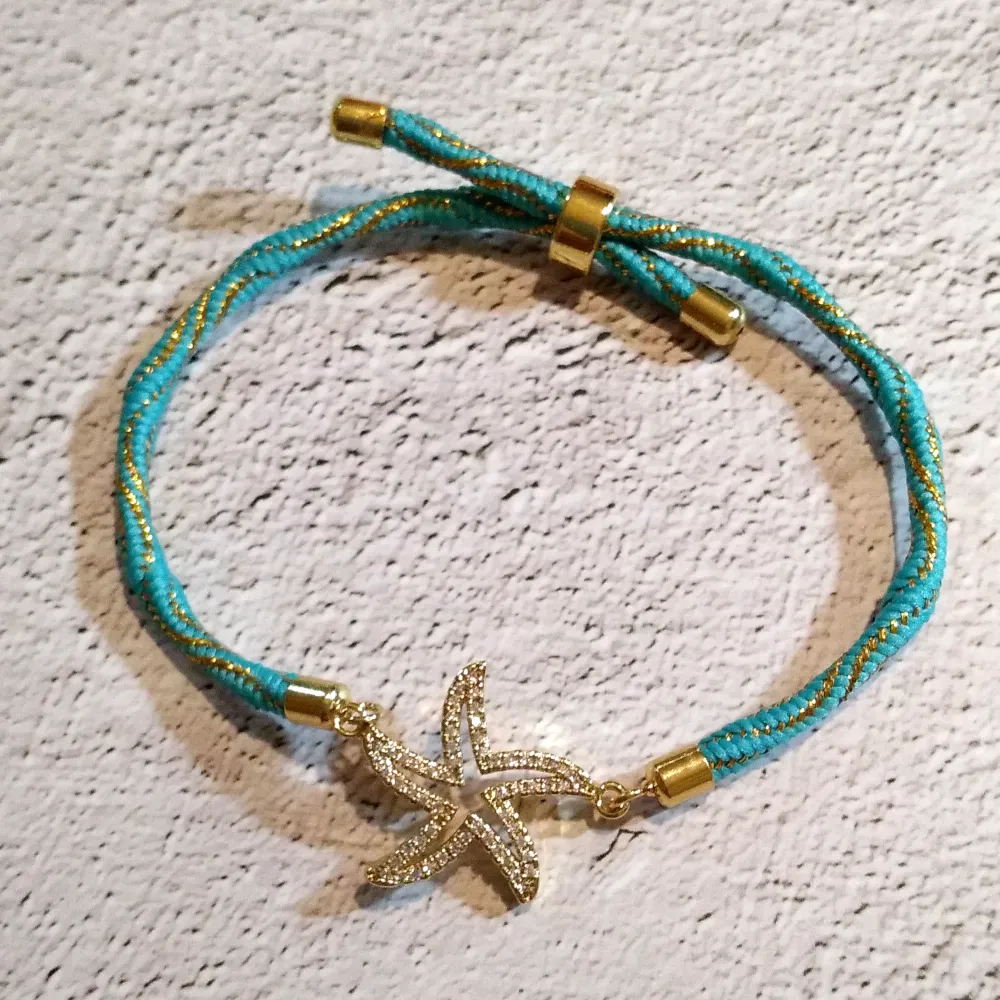 Kelly Jeweled Starfish Metallic Corded Slider Bracelet