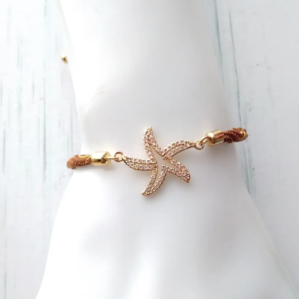 Kelly Jeweled Starfish Metallic Corded Slider Bracelet