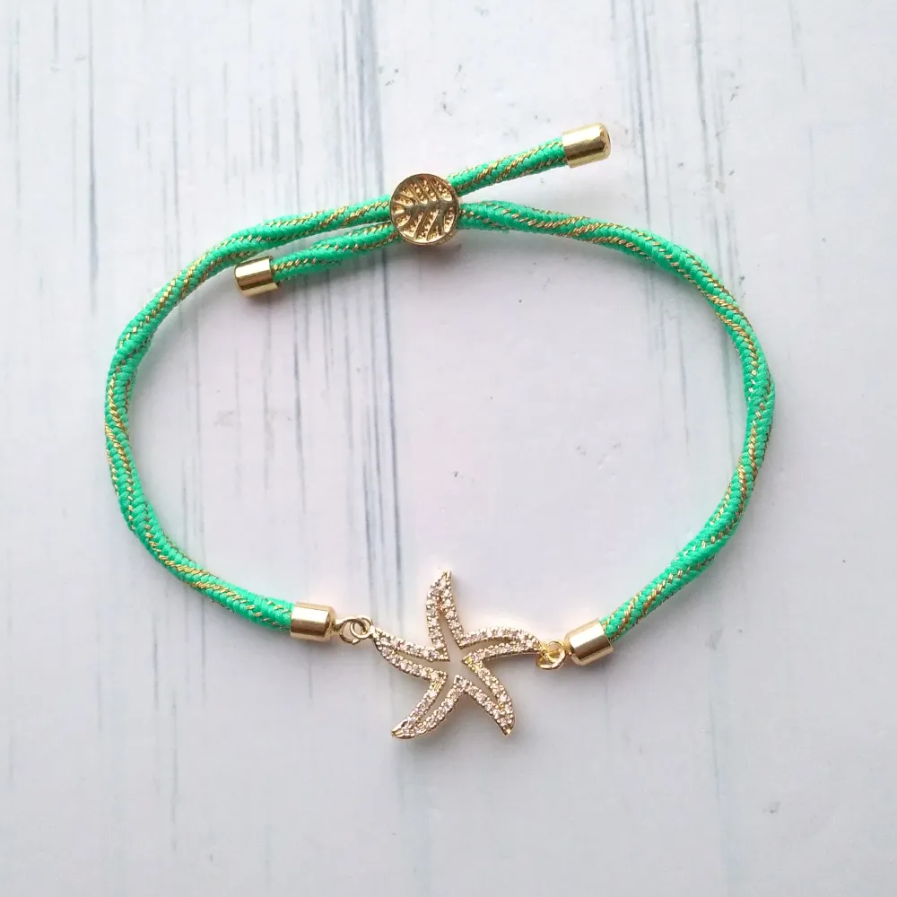 Kelly Jeweled Starfish Metallic Corded Slider Bracelet