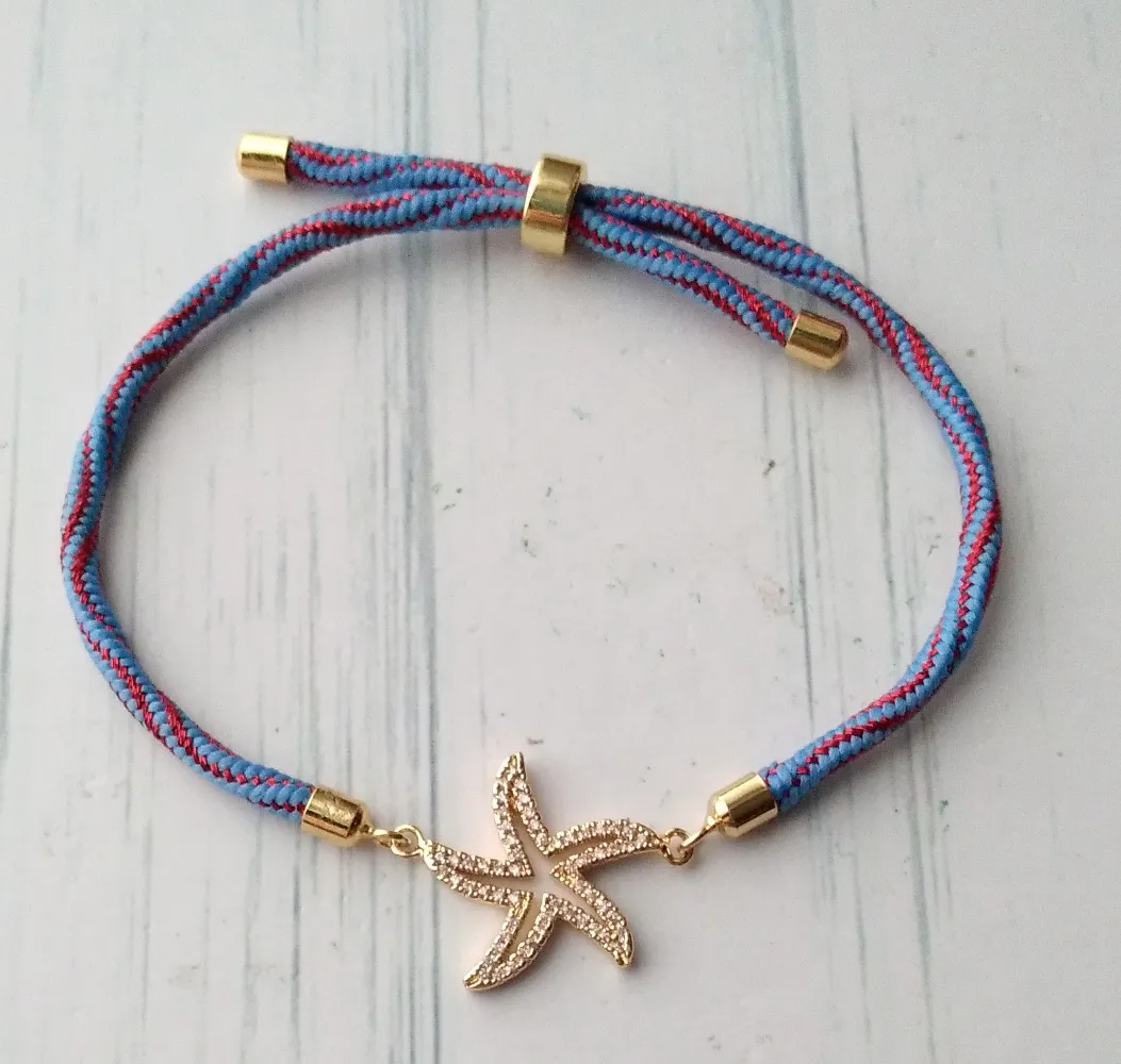 Kelly Jeweled Starfish Metallic Corded Slider Bracelet