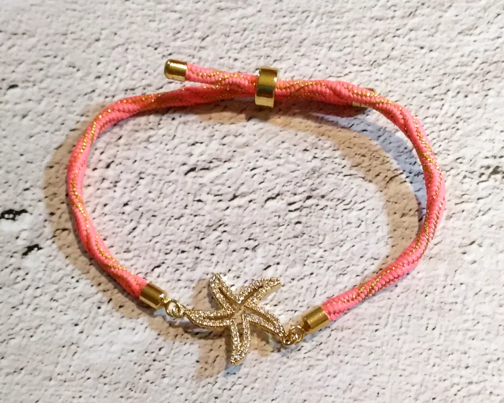 Kelly Jeweled Starfish Metallic Corded Slider Bracelet