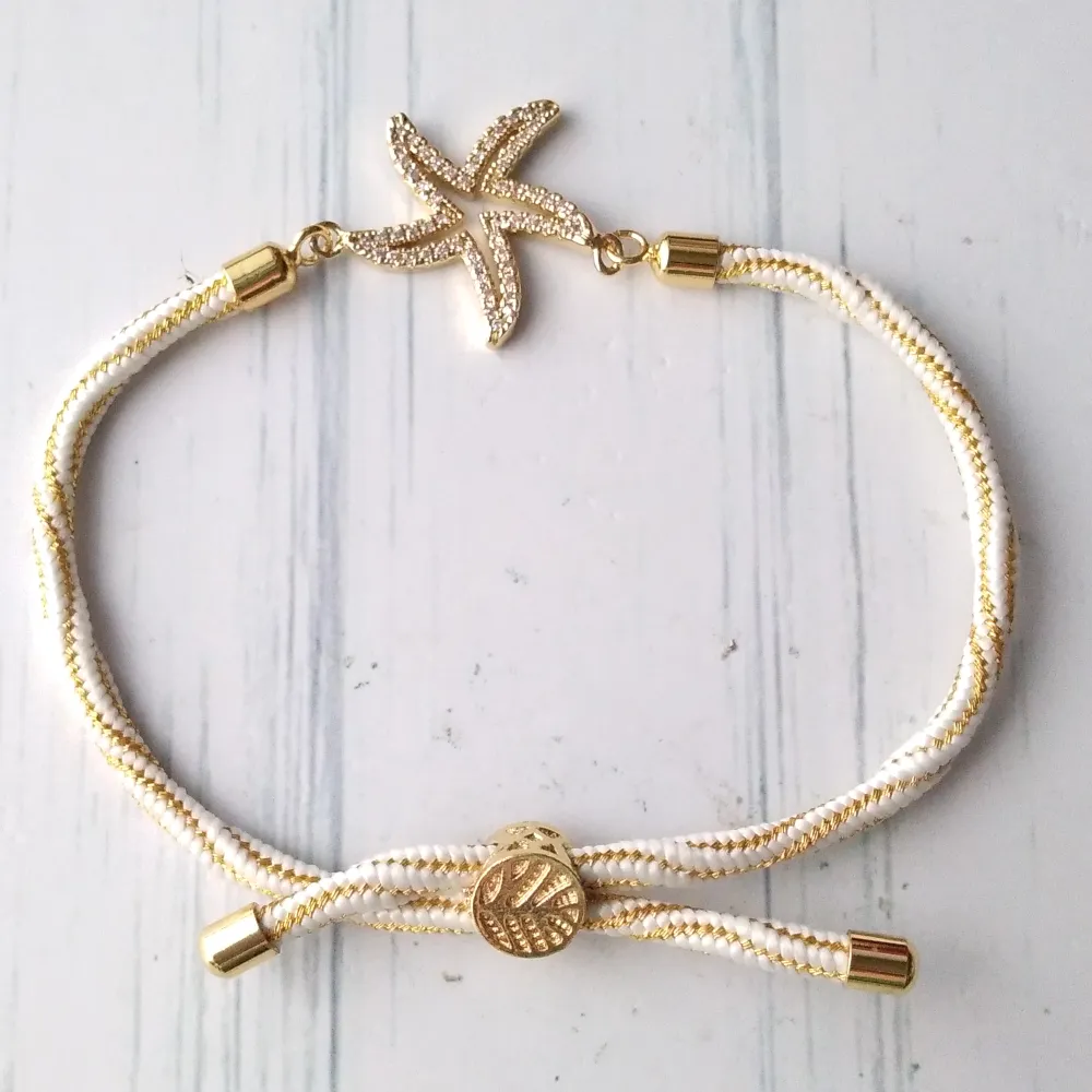 Kelly Jeweled Starfish Metallic Corded Slider Bracelet