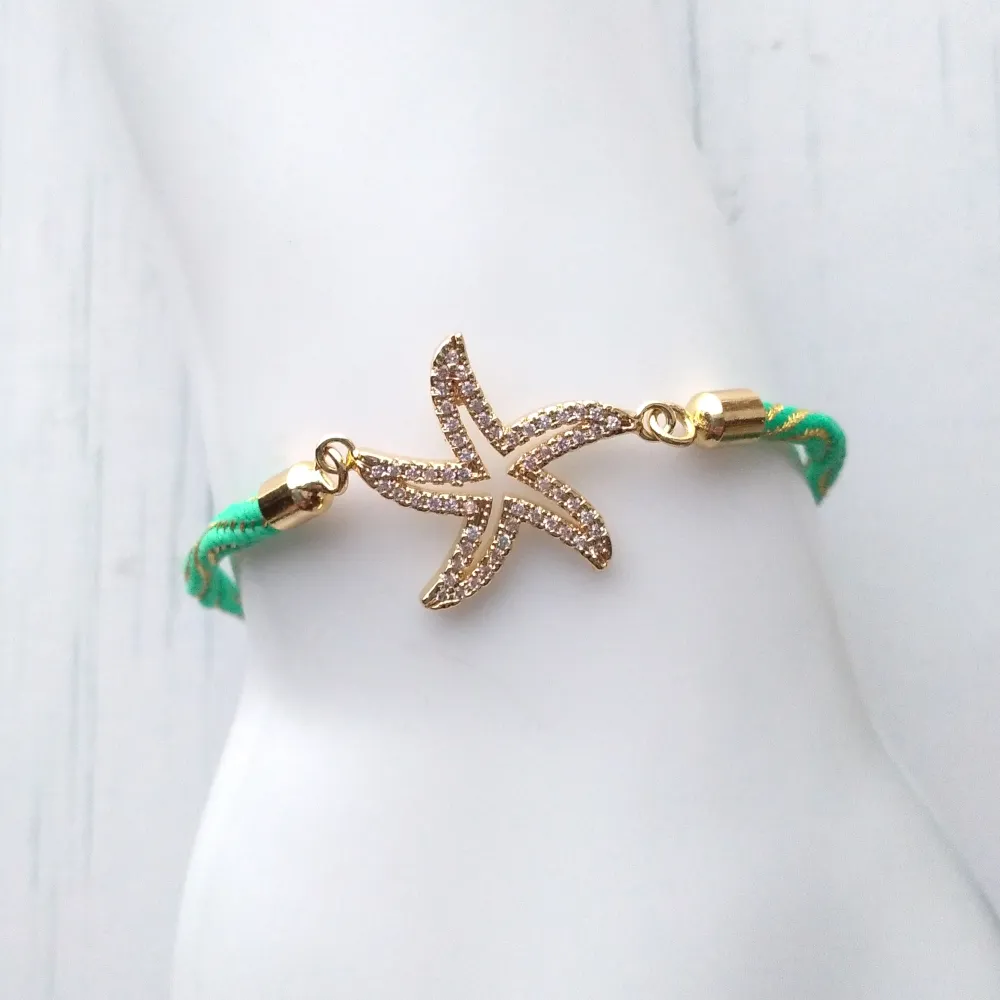 Kelly Jeweled Starfish Metallic Corded Slider Bracelet