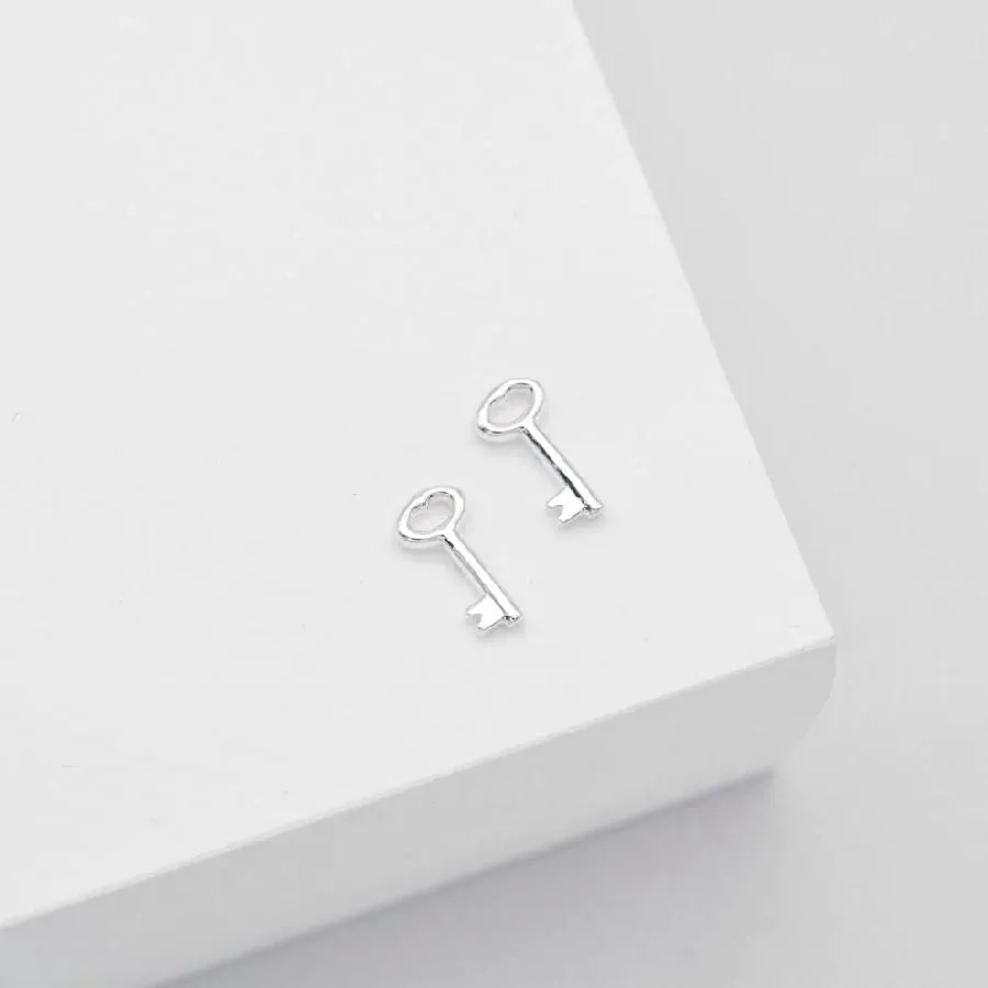 Key Stud Earrings - Silver