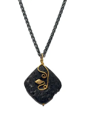 Lika Behar 24K Yellow Gold Lava Stone Diamond Snake Pendant