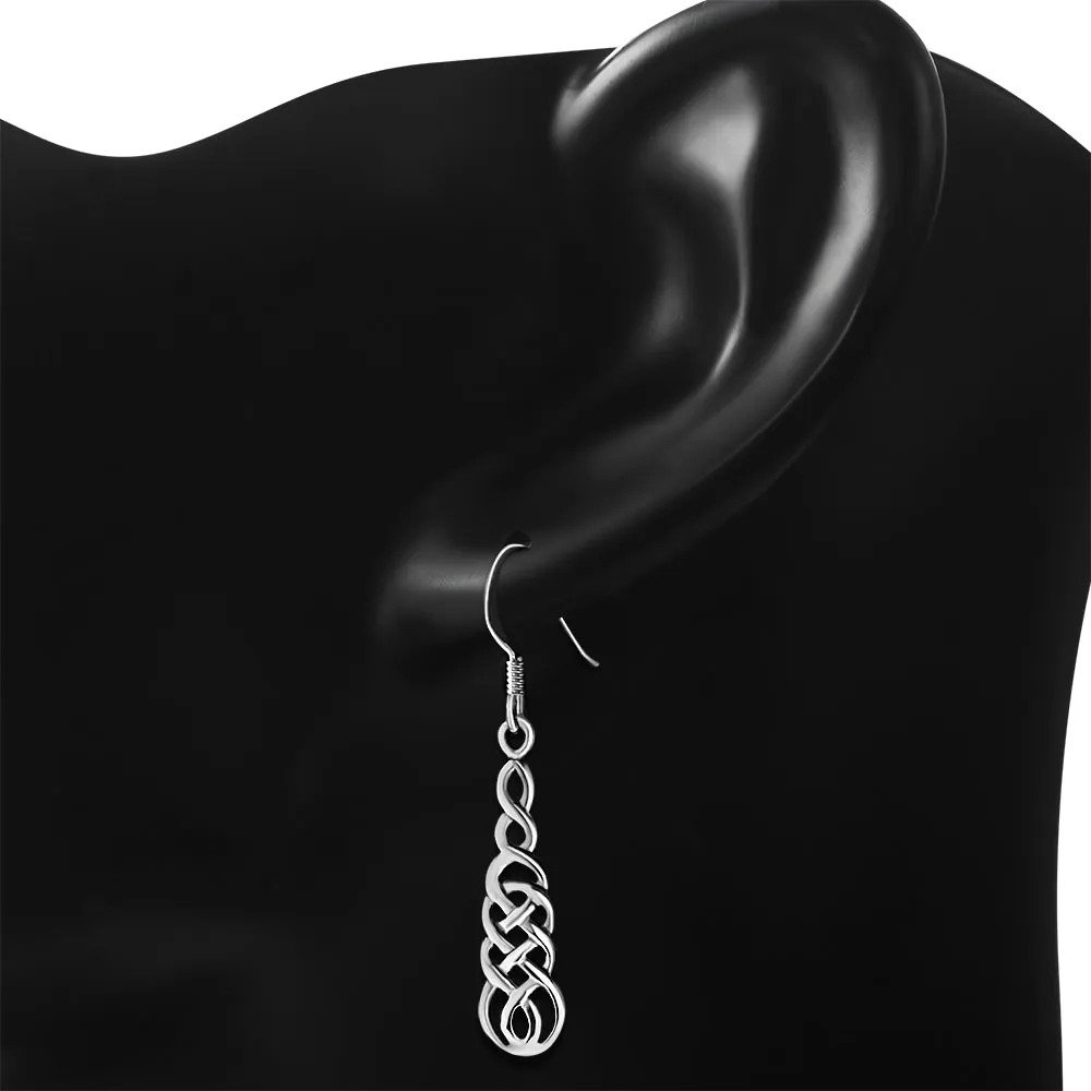 Long Celtic Knot Plain Silver Earrings