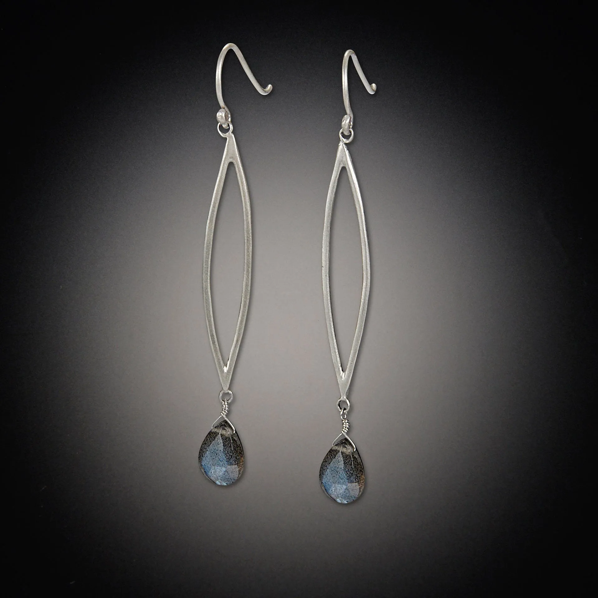 Long Open Leaf Earrings with Labradorite