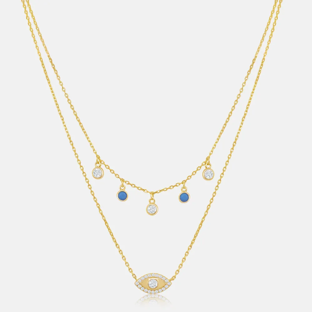 Lovergirl Diamond Double Layered Evil Eye Necklace Women's Vermeil