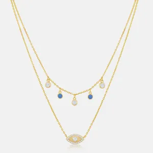 Lovergirl Diamond Double Layered Evil Eye Necklace Women's Vermeil