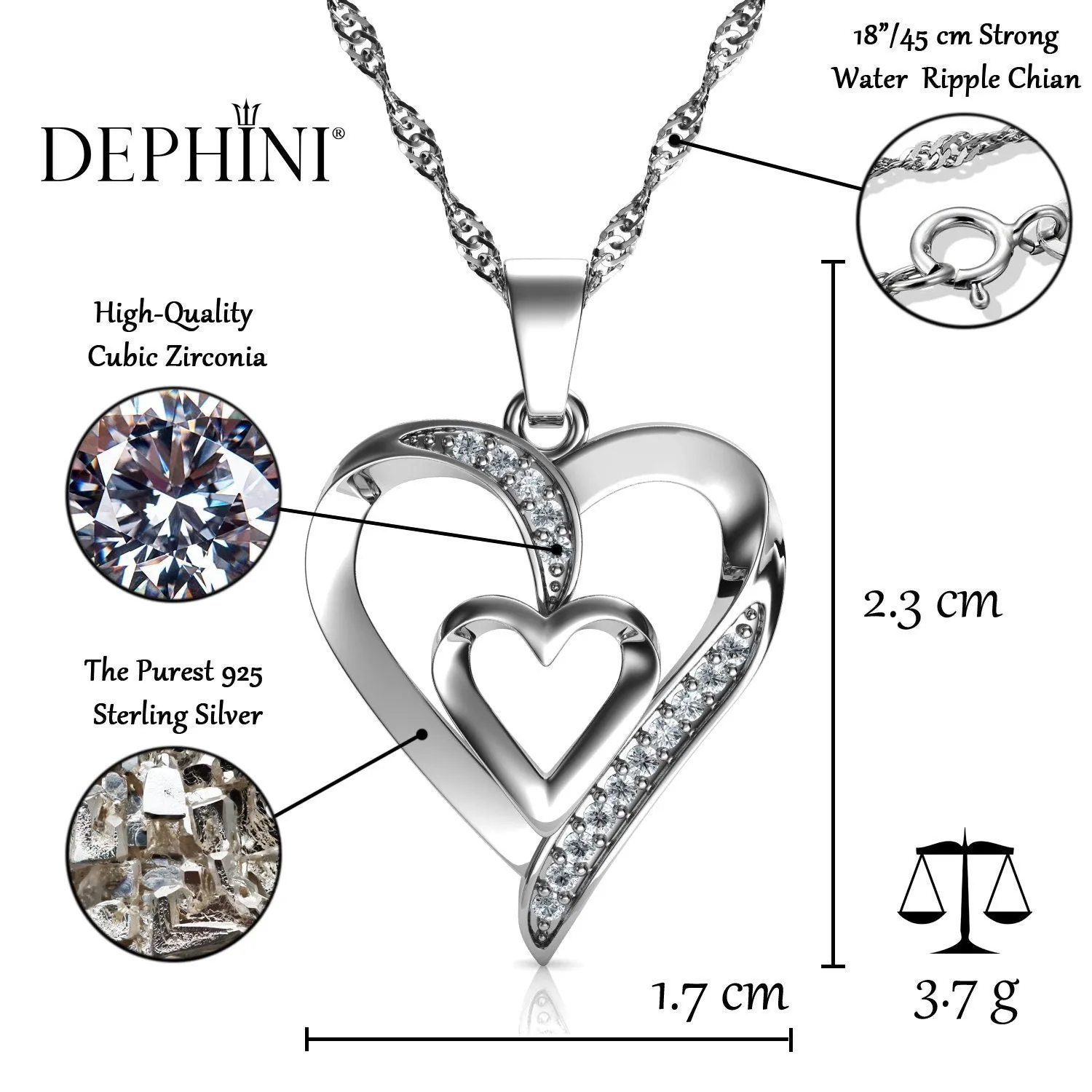 Luxury Jewelry set Necklace Heart Earrings 925 Silver Jewelry Dephini