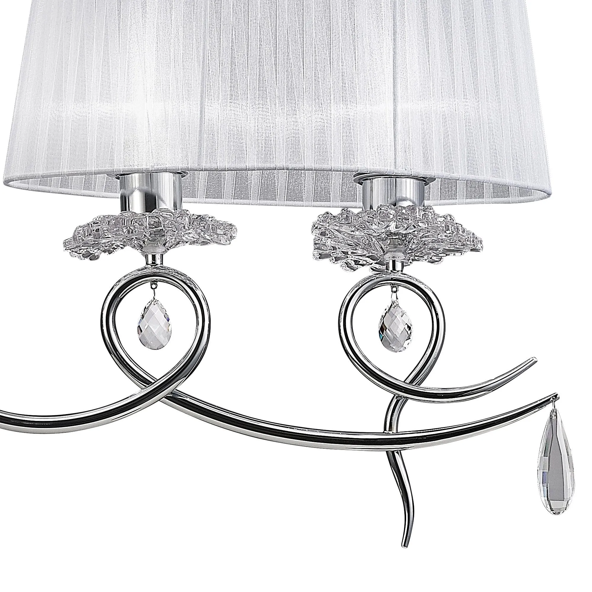 Mantra M5272 Louise Linear Pendant 2 Arm 4 Light E27 White Oval Shades Polished Chrome / Clear Crystal