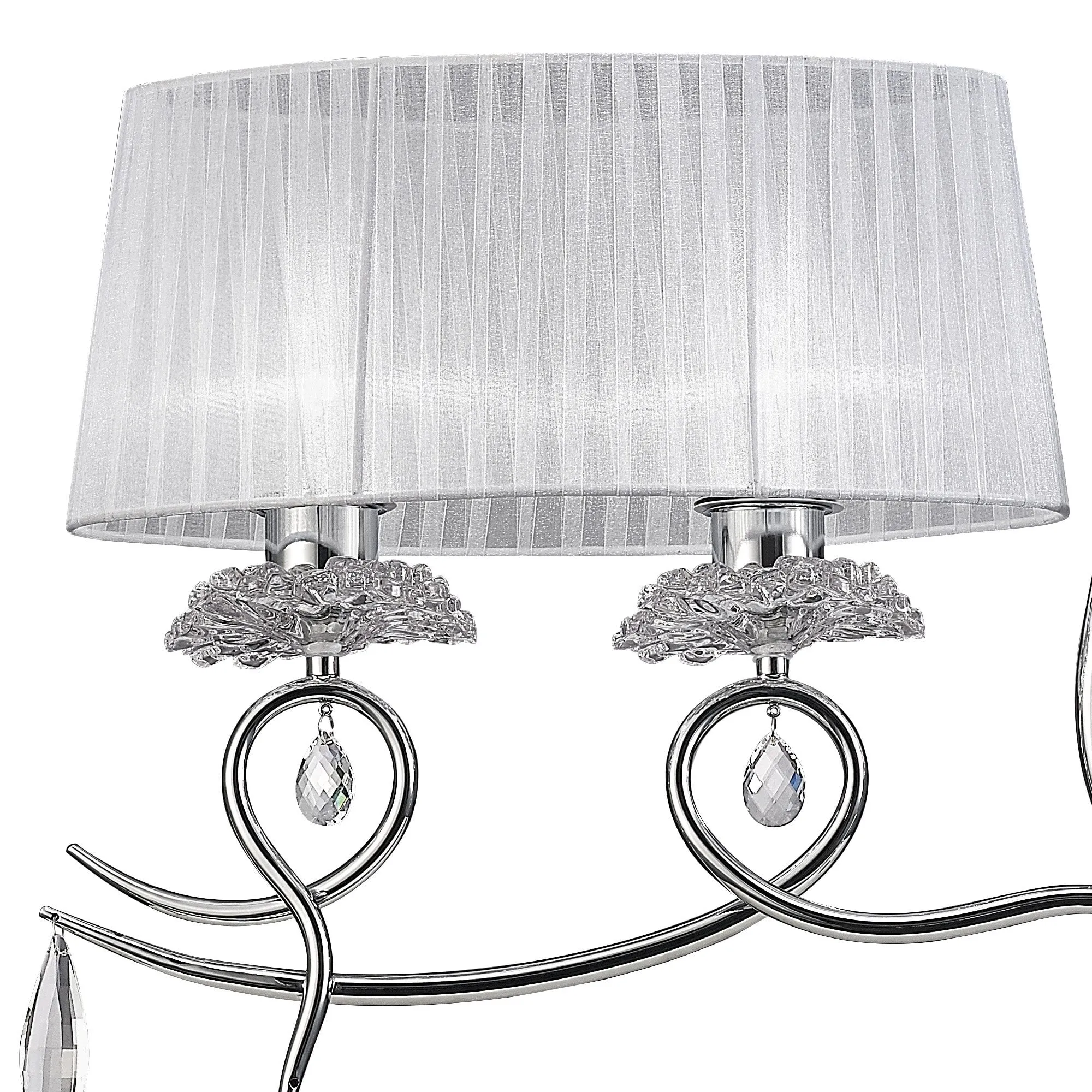 Mantra M5272 Louise Linear Pendant 2 Arm 4 Light E27 White Oval Shades Polished Chrome / Clear Crystal