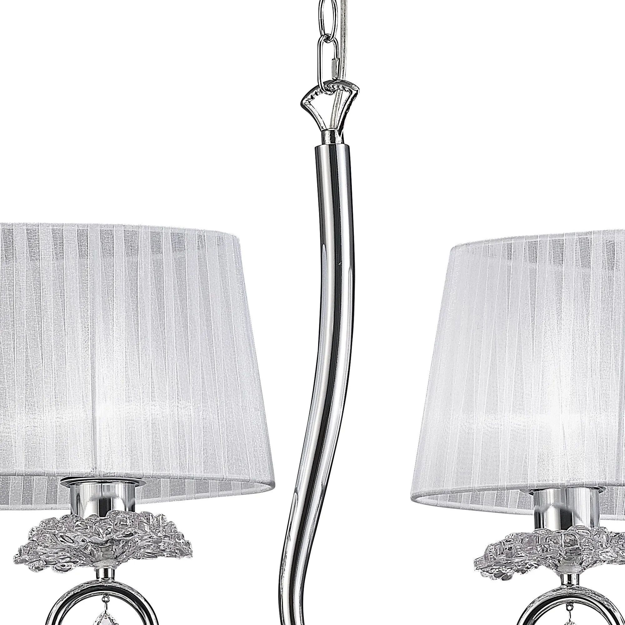 Mantra M5272 Louise Linear Pendant 2 Arm 4 Light E27 White Oval Shades Polished Chrome / Clear Crystal