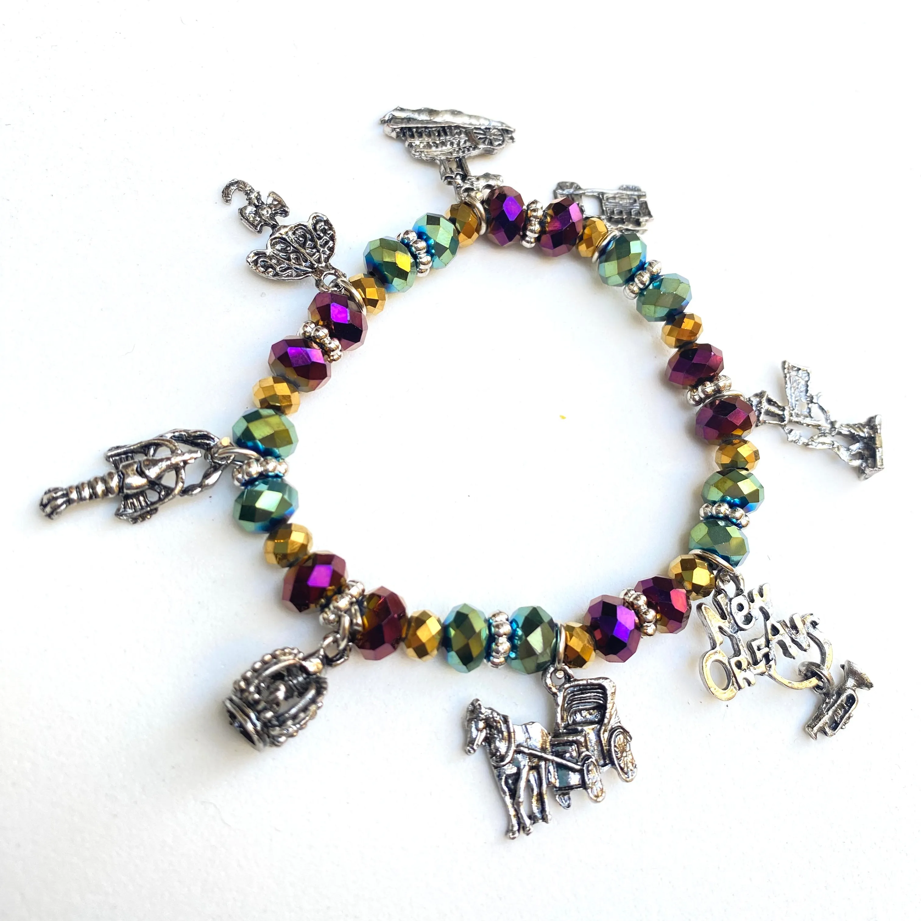 Mardi Gras Crystal Charm Bracelet